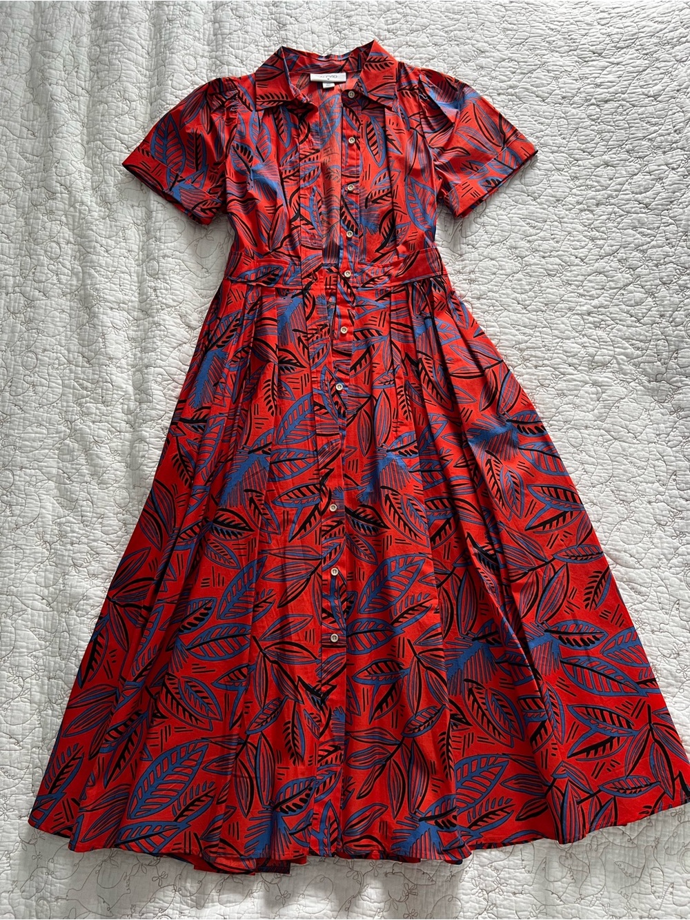 Alexis Red Button-Front Leaf Print Midi Dress - Picture 1 of 4